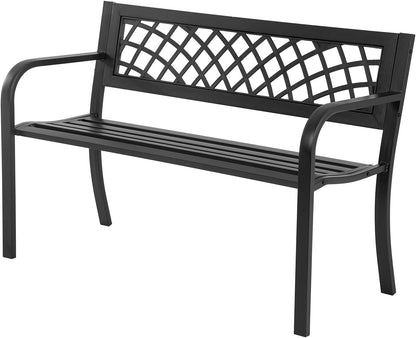| 46" Outdoor Garden Bench | Black | 480Lbs Load Capacity | Heavy Duty Metal Patio Bench with Grid Design | Rust & Weather-Resistant | for Lawn, Yard, Parks, Patio, Porch, Entryway8