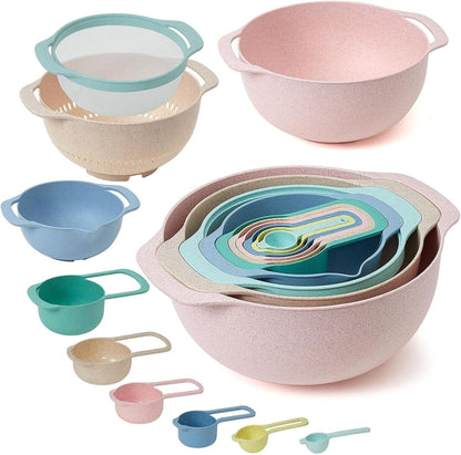 Mixing Bowls, Nesting Baking Bowls with Colander & Fine Mesh (Wheat-10Pcs)1