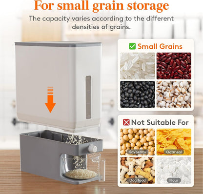 Rice Dispenser 25 Lbs, Airtight Storage with Measuring Cup, Grey6