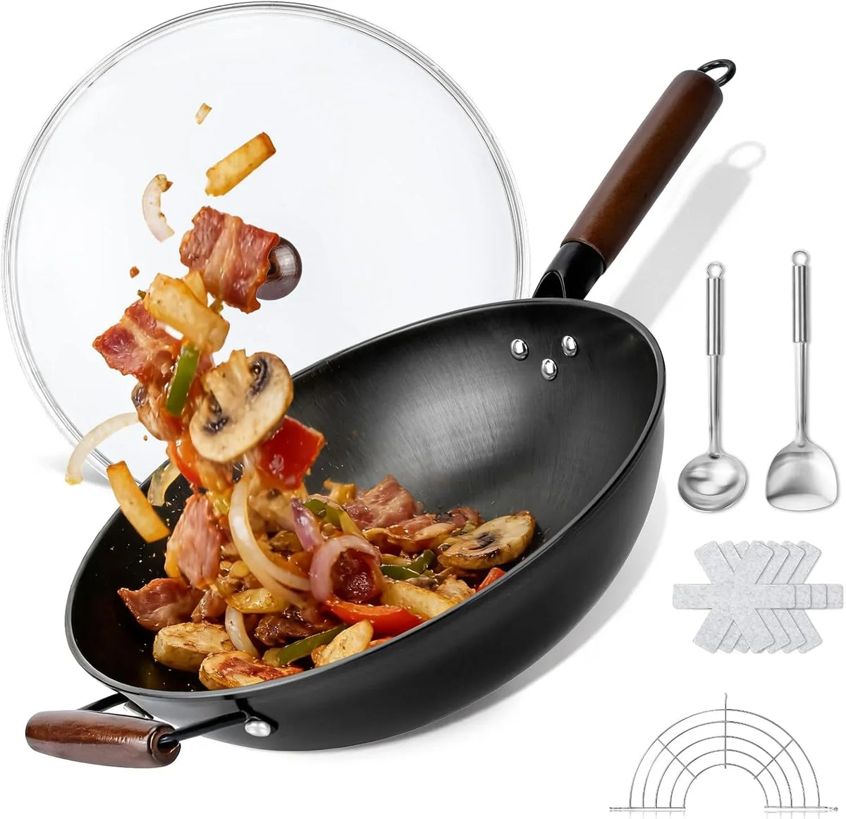 carbon-steel-wok-13-woks-stir-fry-pans-nonstick-wok-with-lid-fast-heat-conduction-uniform-heat-conduction-flat-bottom-woks-professional-chef-cookware