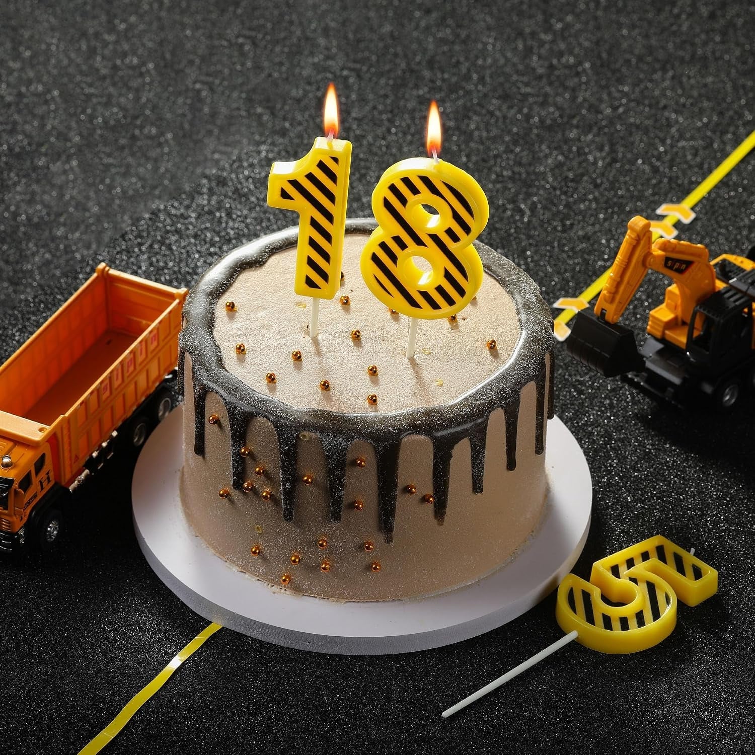 2-76-inch-number-3-construction-birthday-candles-yellow-and-white-stripes-number-candles-cake-number-candles-party-celebration-style-candle