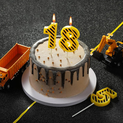 2.76 Inch Number 3 Construction Birthday Candles, Yellow and White Stripes Number Candles, Cake Number Candles, Party Celebration, Style Candle3