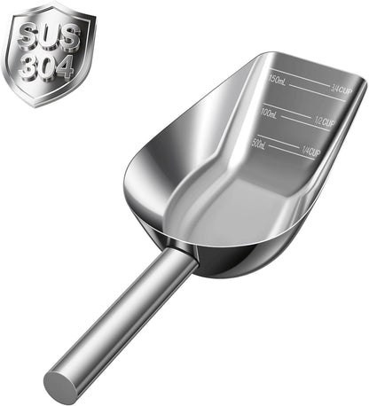 Matel Pet Dog Cat Food Measuring Scoop 1 Cup,Food-Grade 304 Stainless Steel Material,Long Handle and Dishwasher-Safe1
