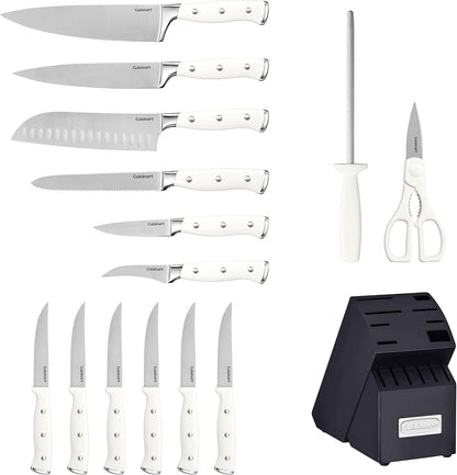 15-Piece Knife Set with Block, High Carbon Stainless Steel, Forged Triple Rivet, White/Navy C77WTR-15PN3