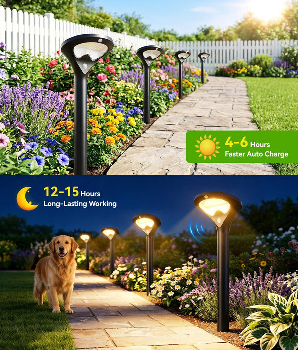 Solar Pathway Lights Outdoor with Motion Sensor, 6 Pack Security Solar Garden Lights, 400LM Bright Leds, Larger Glass Panel, 3 Modes Waterproof Path Lights for Yard Patio Walkway Driveway7
