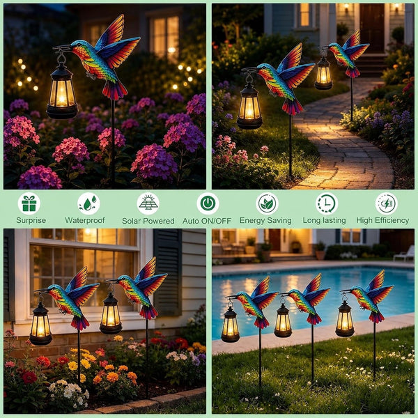 Solar Hummingbird Garden Lights with Hanging Lantern, Outdoor Yard Decor8