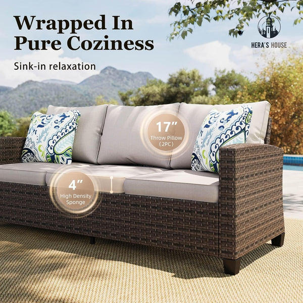 Swivel Glide Patio Furniture Set with Fire Pit Table Wicker3