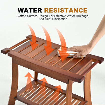 24" Teak Shower Bench, 2-Tier Shower Stool for Indoor Shower, 300Lbs3