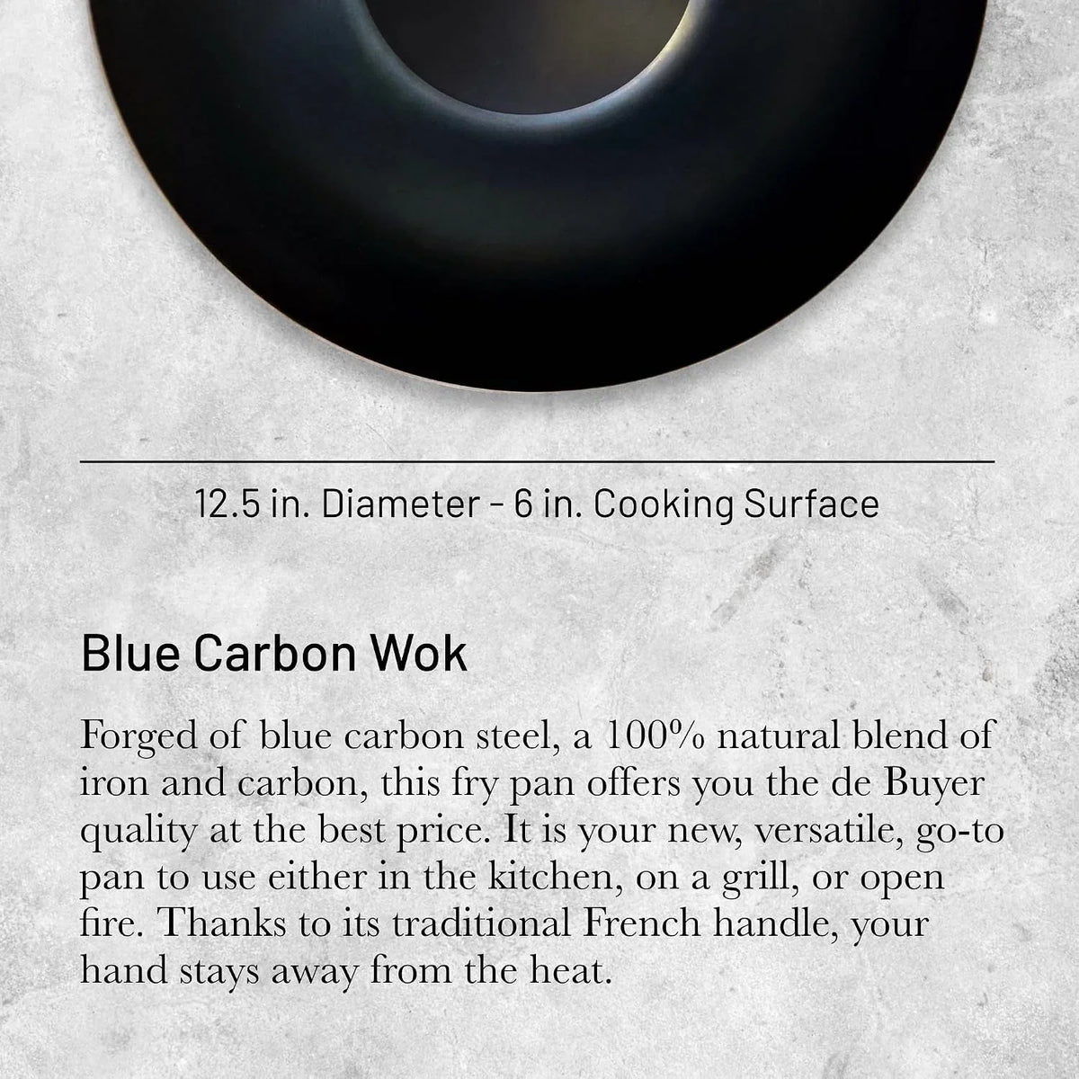 blue-carbon-steel-wok-pan-2mm-thick-access-12-5-diameter-6-cooking-surface-oven-safe-naturally-non-stick-finish-made-in-france-angled-helper-handle-provides-secure-dual-grip-control-to-easily-toss-and-serve-stir-frys-in-busy-commercial-kitchens