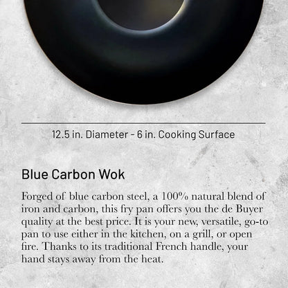 '- Blue Carbon Steel Wok Pan 2Mm Thick - ACCESS - 12.5” Diameter, 6” Cooking Surface - Oven Safe - Naturally Non-Stick Finish - Made in France | Angled Helper Handle Provides Secure Dual-Grip Control to Easily Toss and Serve Stir-Frys in Busy Commercial Kitchens.2