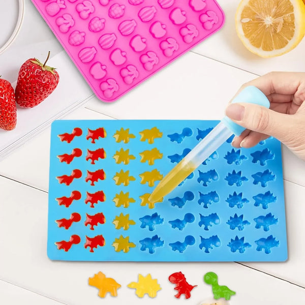 Gummy Candy Molds - Silicone Mini Gummy Bear/Dinosaur/Fruit Snack Molds with 2Pcs Dropper,Non-Stick and Bpa Free for Candy Chocolate Gummies Baking3