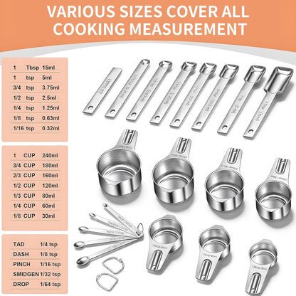 Measuring Cups and Spoons Set, 7 Stainless Steel Nesting Measuring Cups & 7 Spoons, 5 Mini Measuring Spoons &1 Leveler, Kitchen Gadgets for Cooking & Baking, Square3