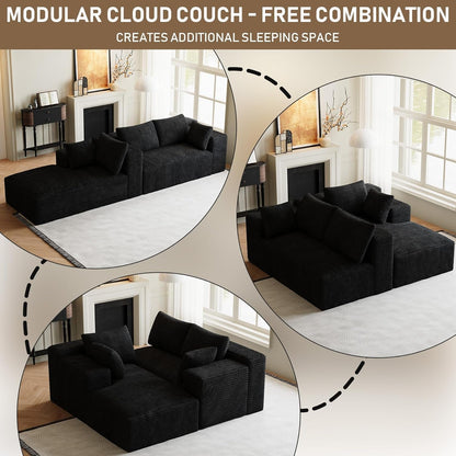 96" L-Shaped Cloud Boneless Couch Sofa with Chaise, Black7