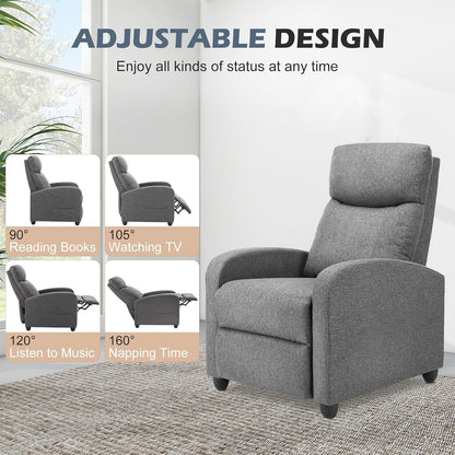 Massage Recliner Chair for Adults, Adjustable Home Theater Seating with Lumbar Support for Living Room, Modern Fabric Reclining for Small Space, Grey4