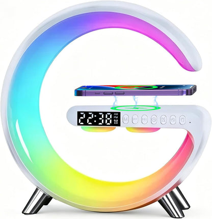 4 in 1 Smart LED Table Lamp, Alarm Clock, Bluetooth Speaker, Wireless Charger, App Control Night Light Bedside Lamp with Fast Charging Station for Bedroom, Home Decor, Family, Teen Girls Boys Gifts1