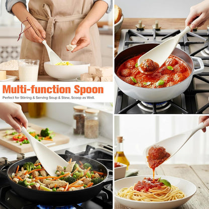 Silicone Cooking Utensils Set of 7, Wooden Handle (White)5