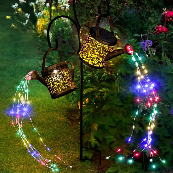 Solar Watering Can Lights Outdoor with 8 Multi-Color Changing Modes, IP65 Waterproof Landscape Light Garden Decor, One Pole Two Lights outside Decorations for Lawn, Backyard, Patio, Chrismas1