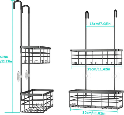Hanging Shower Caddy Organizer - No Drilling Shower Organizer with Hooks, Rustproof & Waterproof 304 Stainless Steel Bathroom Shelves - Black7