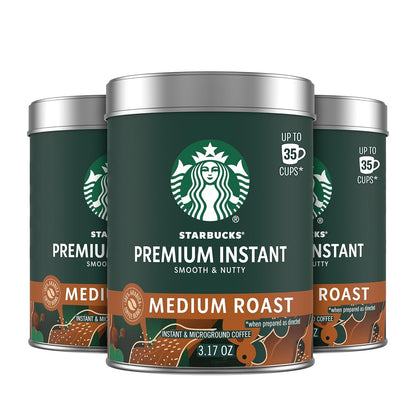 Starbucks Premium Instant Coffee Medium Roast, 3 Tins 3.17 Oz | 100% Arabica Premium Instant and Microground Coffee; Medium Roast; 3 Tins, 3.17 Oz Each1