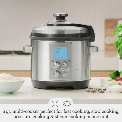 Breville Fast Slow Pro Pressure Cooker BPR700BSS, Brushed Stainless Steel | Craft a Variety of Delicious Meals with Multi-Cooker Designed for Fast, Slow, Pressure, and Steam Cooking | 6 Qt Capacity2