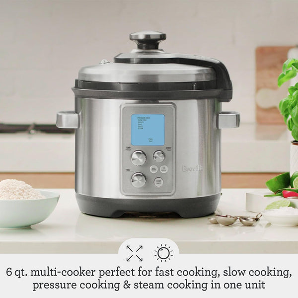 Breville Fast Slow Pro Pressure Cooker BPR700BSS, Brushed Stainless Steel | Craft a Variety of Delicious Meals with Multi-Cooker Designed for Fast, Slow, Pressure, and Steam Cooking | 6 Qt Capacity2