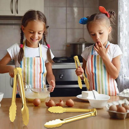 4 Pack Gold Serving Tongs  Buffet Tongs Serving Utensils Salad Tongs Stainless Steel Gold Plated Buffet Serving Tongs,9 Inch6