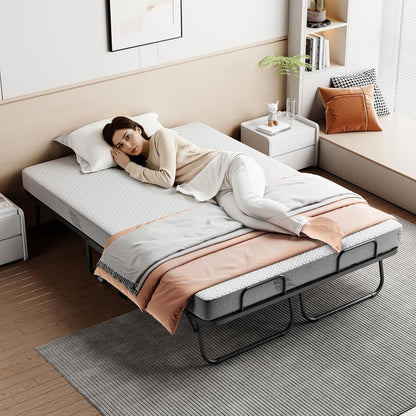 75"×54" Folding Bed with Adult Mattress, Full Size, Portable Folding Bed with Deluxe Memory Foam Mattress and Extra Strong Frame, Foldable, Rolls and Conceals2