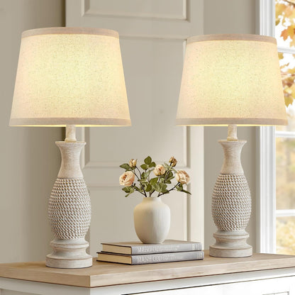 21.6" Table Lamps Set of 2, Resin Farmhouse Bedside Lamps for Bedroom Cream1