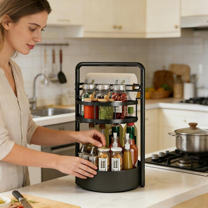 Rotating Spice Rack with Paper Towel Holder, Black2