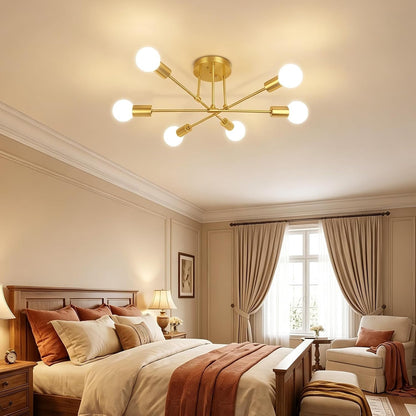 Modern Sputnik Chandelier, 6-Lights Ceiling Light Fixtures Gold9