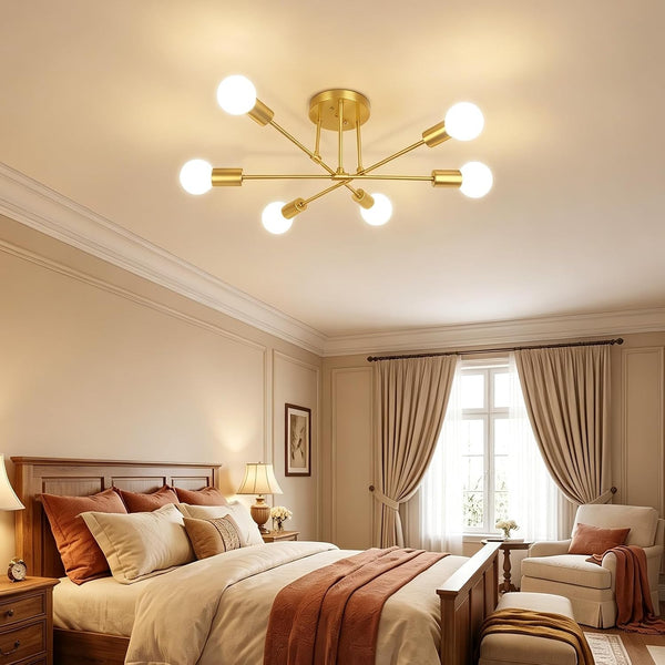 Modern Sputnik Chandelier, 6-Lights Ceiling Light Fixtures Gold9