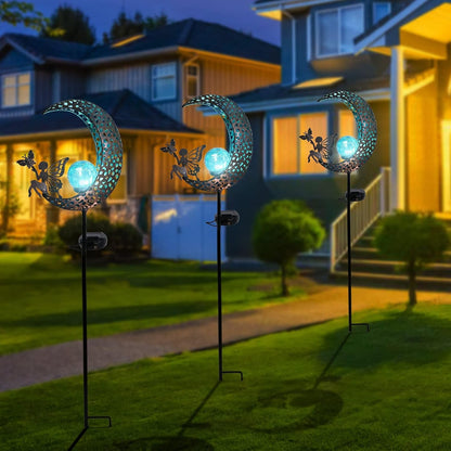 Decorative Solar Garden Light, Moon Metal Stake with Glass Globe for Yard3