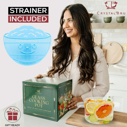 2L Clear Glass Simmer Pot with Lid & Strainer | Heat-Resistant Borosilicate Glass Pot for Potpourri | Simmer Pot for Home Fragrance | Glass Pots for Cooking on Stove | Anti-Scald Handles5