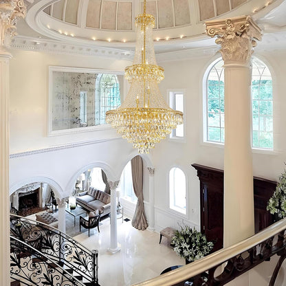Large Gold Luxury Crystal Chandeliers 26 Lights Modern Chandelier for High Ceilings Crystal Pendant Light Fixture Foyer Staircase Hallway Entryway Banquet Hall Lobby 63" H X 30.7" D4