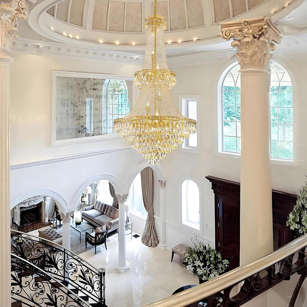Large Gold Luxury Crystal Chandeliers 26 Lights Modern Chandelier for High Ceilings Crystal Pendant Light Fixture Foyer Staircase Hallway Entryway Banquet Hall Lobby 63" H X 30.7" D4