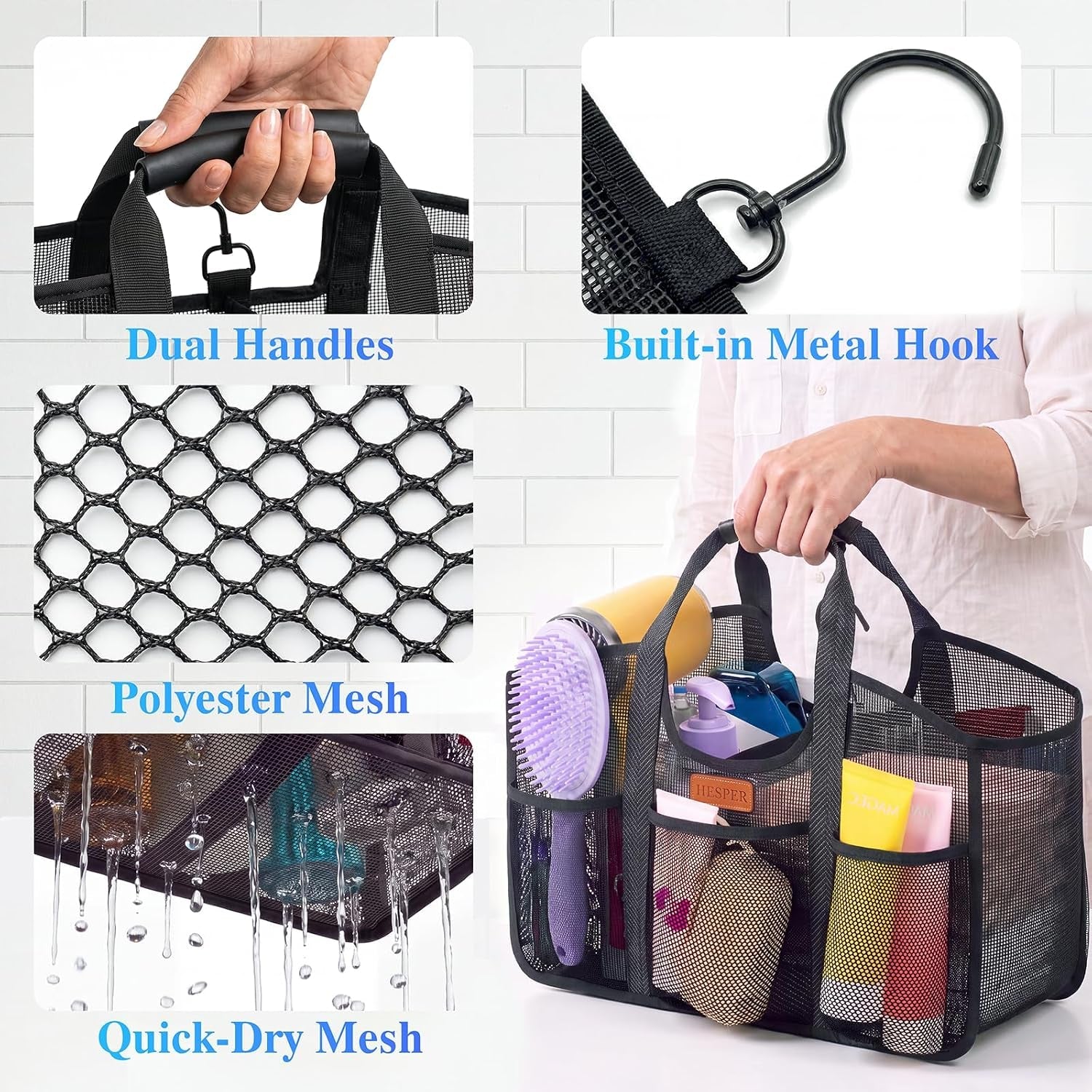 mesh-shower-caddy-for-college-dorm-with-hook-and-soft-handles