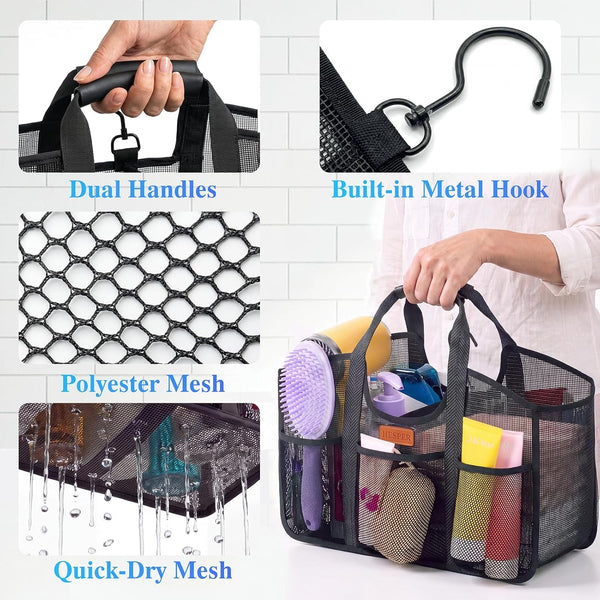 Mesh Shower Caddy for College Dorm with Hook and Soft Handles4