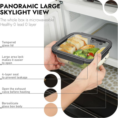 10-Pack Glass Food Storage Containers with Tempered Glass Lids – Borosilicate, Airtight, Oven-Safe (-4°F~950°F), Bpa-Free, 4.4 & 1.6 Cup, Leak-Proof, Dishwasher Safe (Gray)5