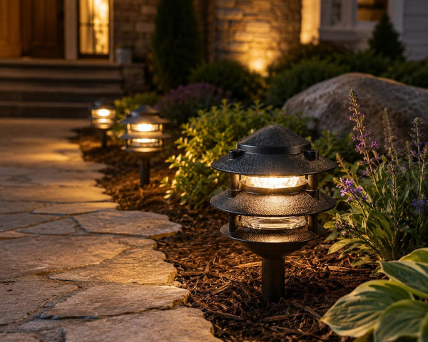 Hardwired 120V Outdoor Pagoda Path Light, Black3