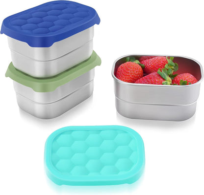 Small (1 CUP) Stainless Steel Snack Containers for Kids | Easy Open Leak Proof Food Containers with Silicone Lids - Perfect Metal Toddler Lunch Box for Daycare and School (8Oz)1