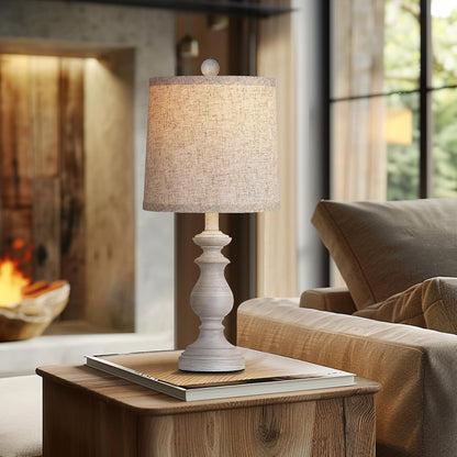 Traditional Table Lamp Set of 2, Rustic Farmhouse Table Lamps for Living Room Bedroom, 22" Bedside Desk Lamps Vintage Nightstand Lamps with Linen Shades, Antique Grey6