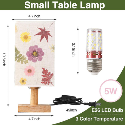 Dried Flowers Table Lamp 5W LED 3Color Temperatures Pressed Flower Bedside Lamp Square Linen Shade with Wood Base for Bedroom Living Room7