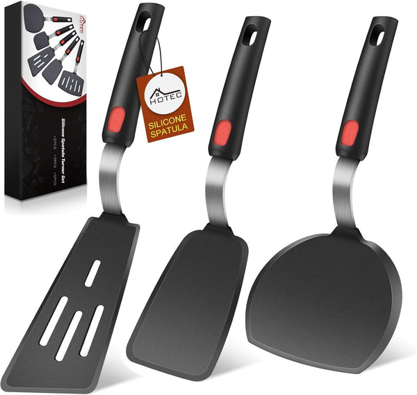 Silicone Spatula Turner Set of 3, Heat Resistant 600°F & Bpa-Free Flexible Rubber Spatulas for Nonstick Cookware, Kitchen Utensils for Flipping Eggs, Fish, Burgers, Pancakes, Cookie, Crepes1