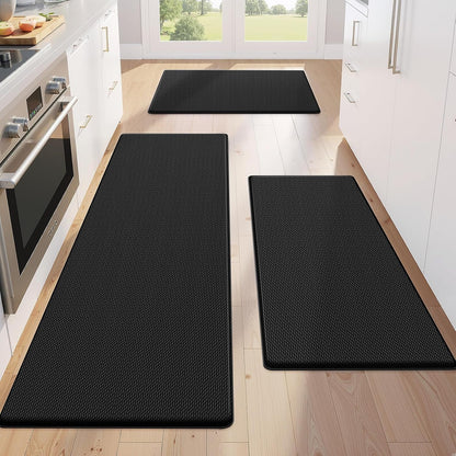 Kitchen Mats for Floor,3Pcs Cushioned Soft Kitchen Rugs | Non Slip anti Fatigue Mats for Floor,Waterproof Kitchen Sink Mat,Cushioned Standing and Comfort Mats for Office,Black1