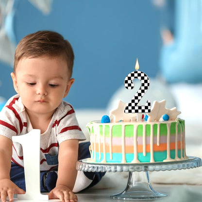 Racing Car Themed Birthday Candle, Racing Car Checkered Flag Number Candle6