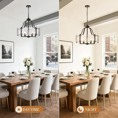 Water Textured Glass Chandelier, 22 " Black round Dining Room Light Fixture7