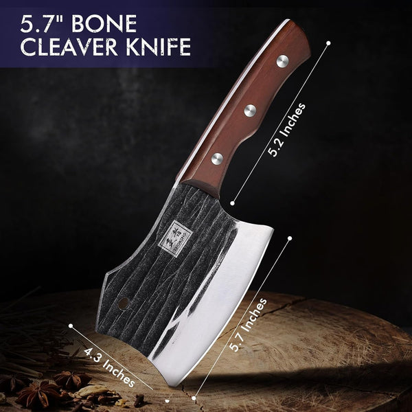 5.7" Bone Cleaver Knife, Heavy-Duty Butcher Knife with Full Tang Hand-Forged Blade, Meat & Bone Chopper with Leather Sheath for Kitchen4