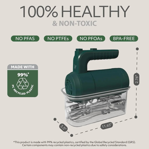 Eco Series Electric Hand Mixer, 5 Speed Ultra Power Handheld Mixer with Stainless Steel Whisks, Beaters & Dough Hooks + Eject Button, 350W Kitchen Mixer with Snap-On Storage Case - GREEN7