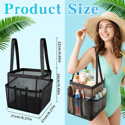 Mesh Shower Caddy, Portable Black Beach Tote Bag for Bathroom Dorm Essentials, Quick Dry Toiletry Organizer Large with 2 Handles 9 Pockets for Swim Pool Gym College Camp Travel Women Men Basket Bag4