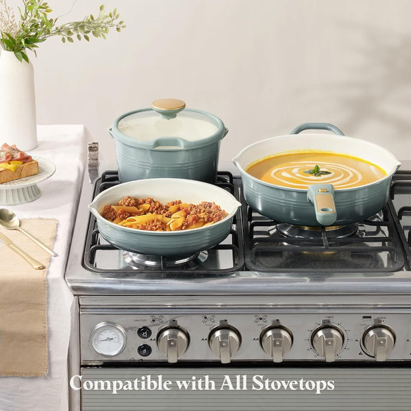 20Pcs Titanium Cookware Set, Pots and Pans Set Detachable Handle | Non-Stick, Non-Toxic, PFAS and PFOA Free, Induction Compatible, Dishwasher & Oven Safe, Space Saving, Camping Cooking, Green8